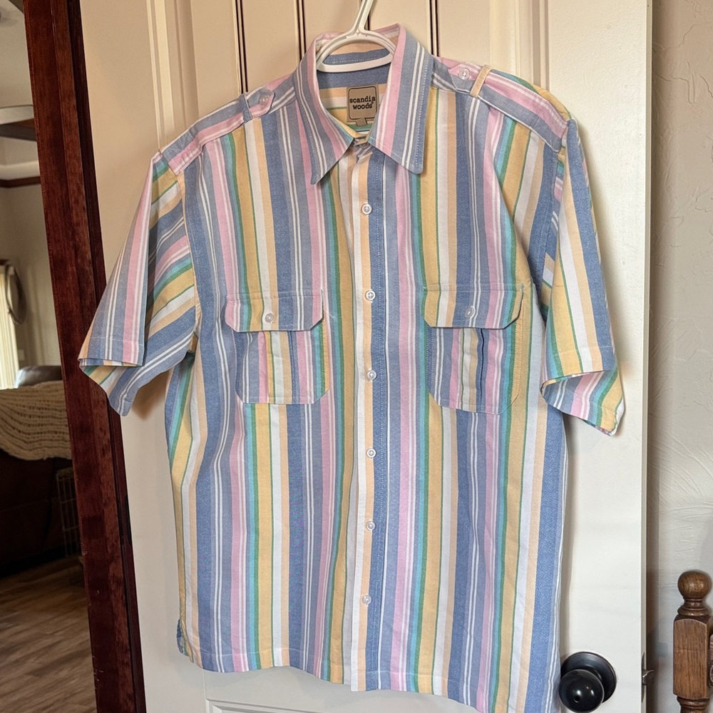 Scandia Woods 100% Cotton. Men's Pastel Multicolor Striped Shirt Pastel Stripes